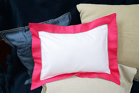 Hemstitch Baby Pillow 12" x 16". White with Raspberry Sebert